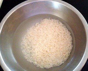 Soaked White Rice In A Bowl 